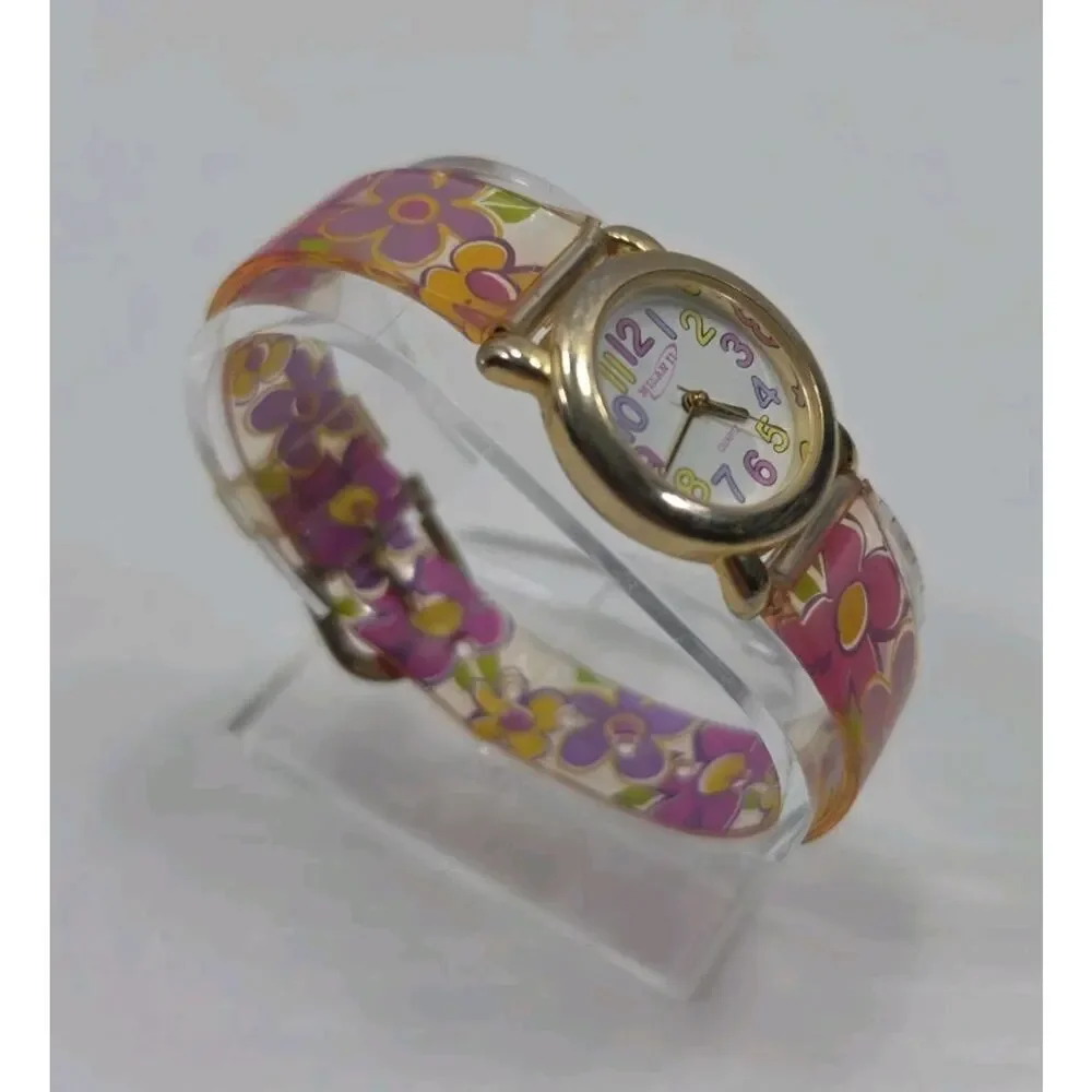 Milan 2 MLKO29 Women's Gold Tone Quartz Watch With Floral Band New Battery W257